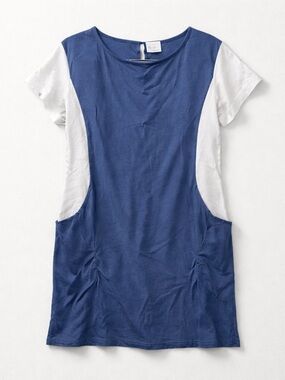 Navy Blue and White Short Sleeve Dress M